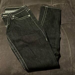 White stiched black denim